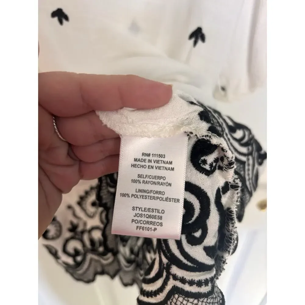 Anthropologie Fig & Flower White Black Embroidered V-Neck Blouse XL Boho